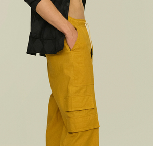 Cargo Linen Pants - Mustard