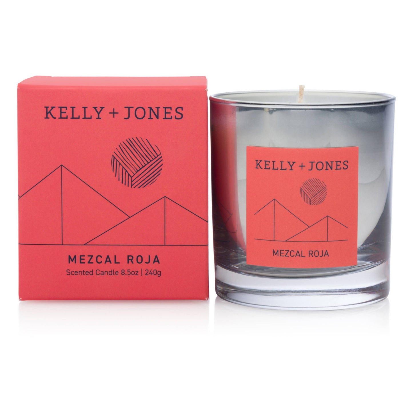 Kelly + Jones Mezcal Roja candle and packaging on a white background