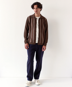 Zigger Cardigan - Slate Brown Kuki Stripe