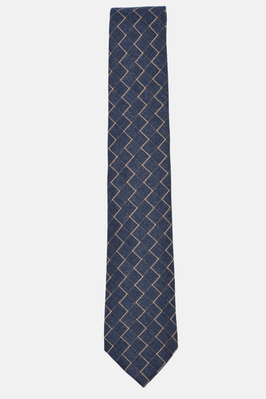 Navy Beige Zig Zag Tie