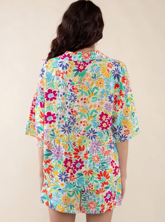 Dalila Button Down Shirt - Fuchsia/Orange Multi