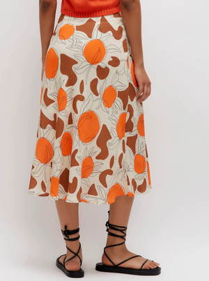 Floral Print Midi Skirt - Oranges Café