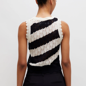 Striped Pointelle Knit Top - Black & White