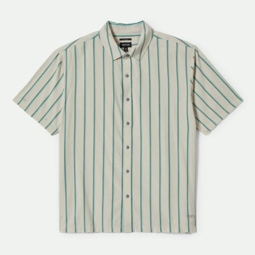 Cru Stripe S/S Relaxed Shirt - Beige/Pine/Aquatic Green
