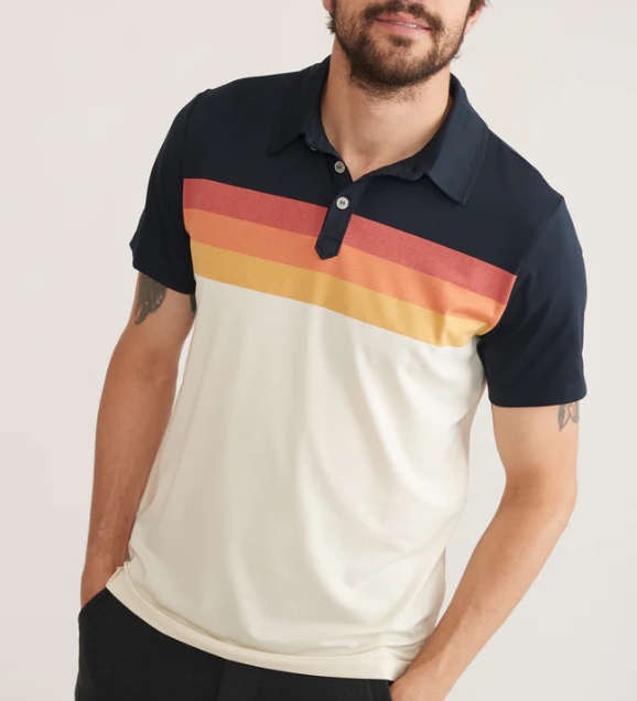 Re-Spun Sport Polo - Navy Warm Stripe