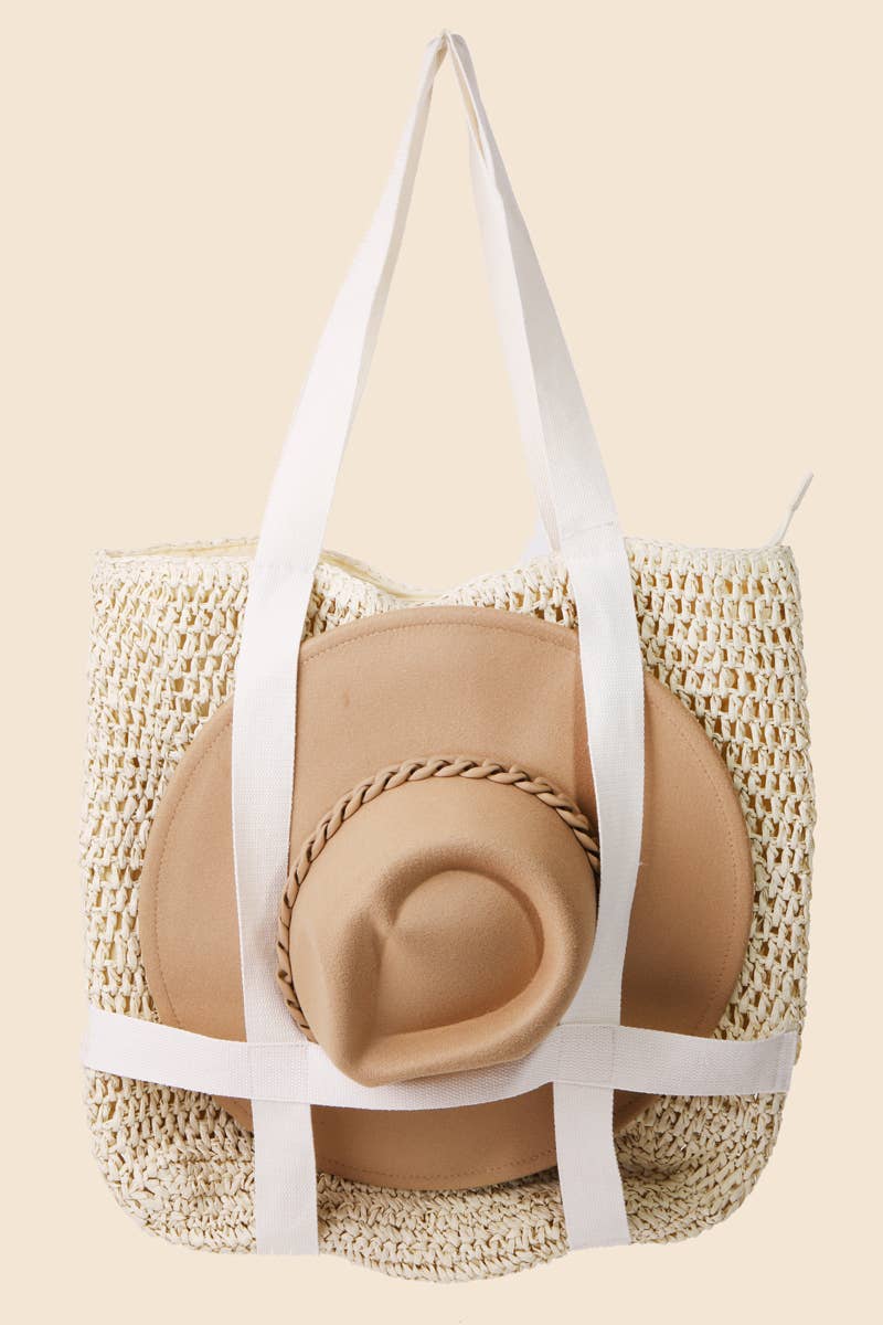 The Sunwash Carryall- Straw Braided Hat Carrier Tote Bag