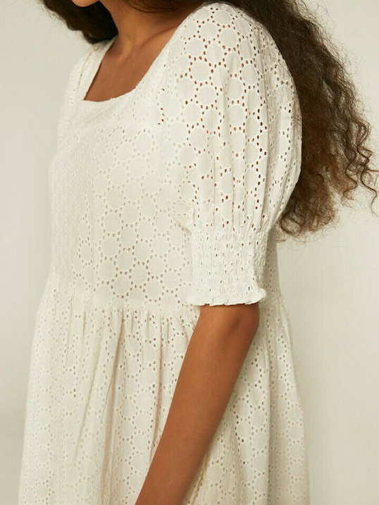 Puff Sleeve Eyelet Mini Dress - White