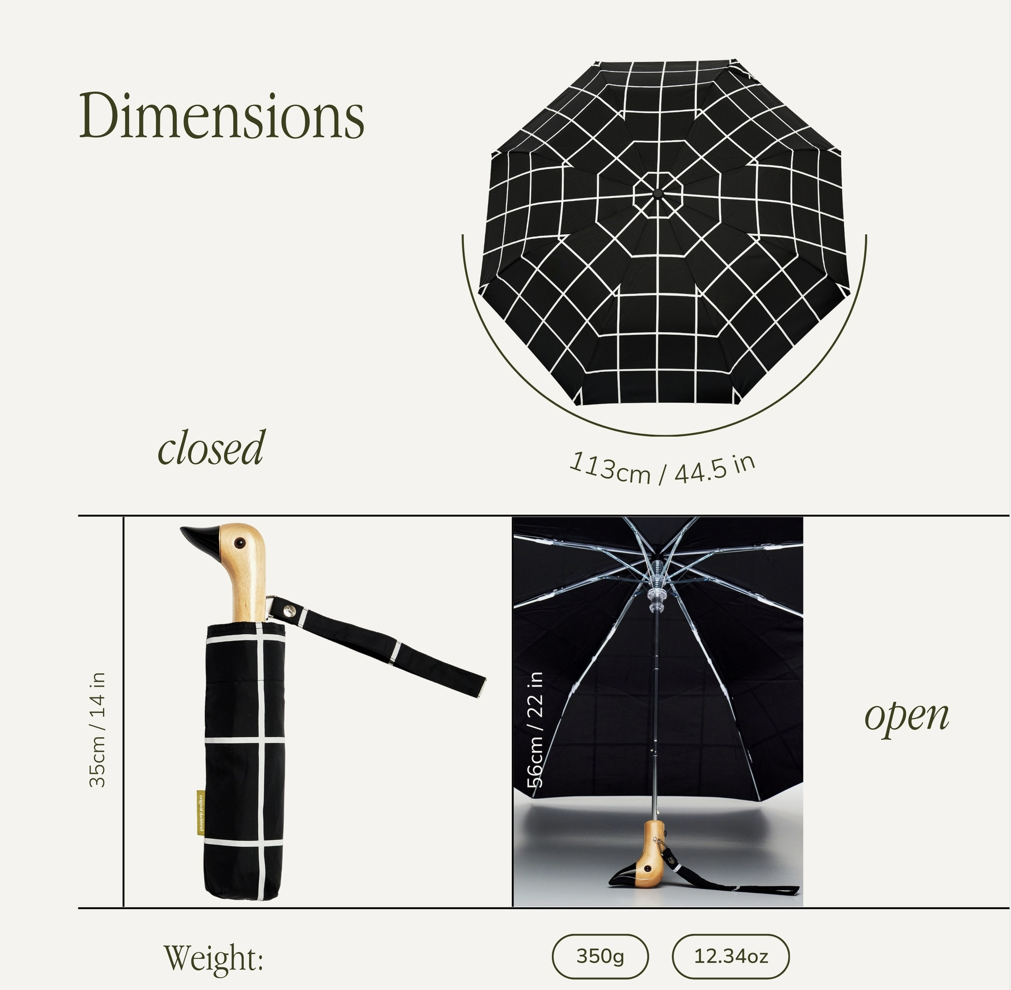 Duckhead Compact Mini Umbrella - Black Grid