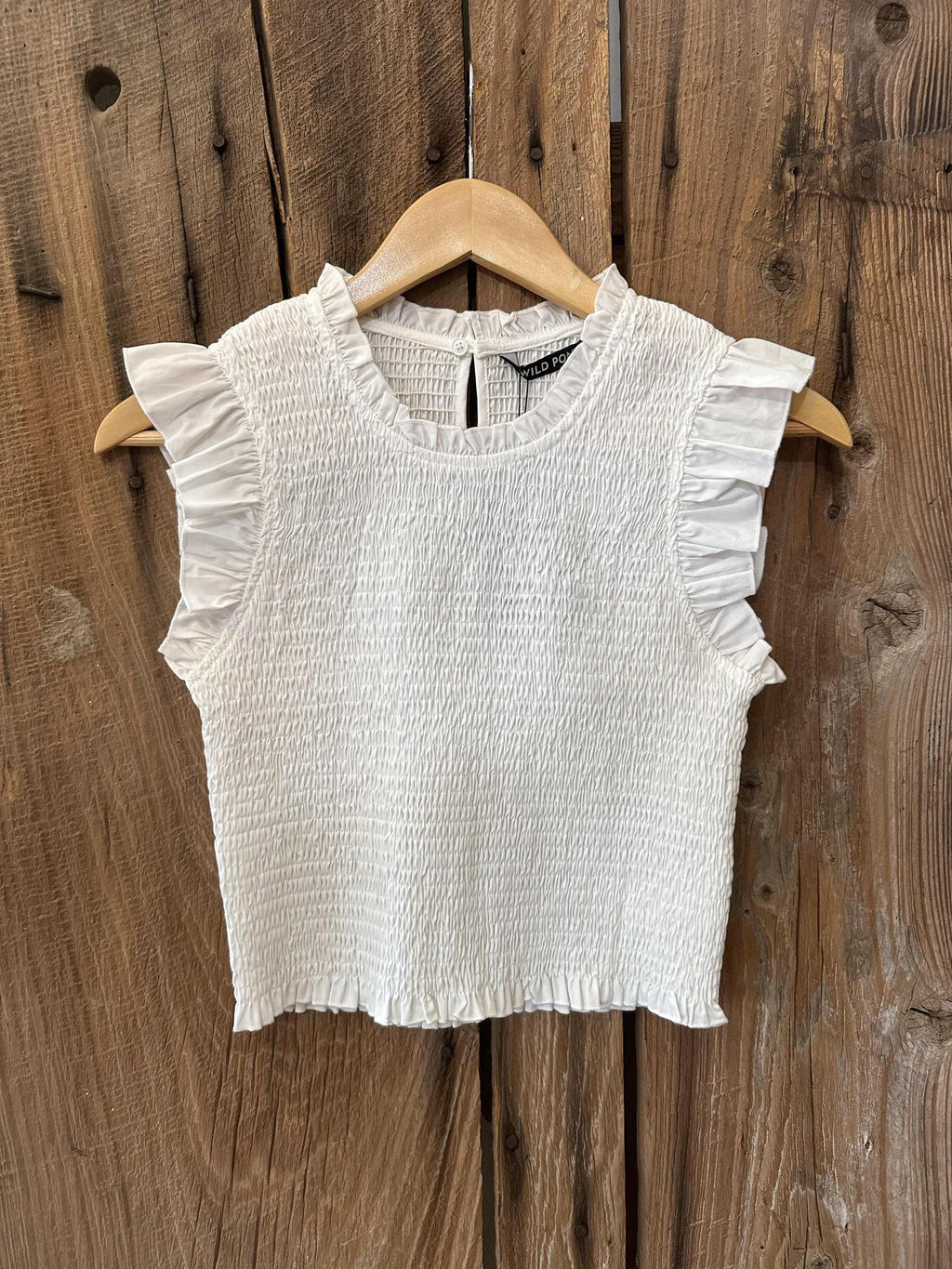 Ruffle Sleeve Smocked Tank - White