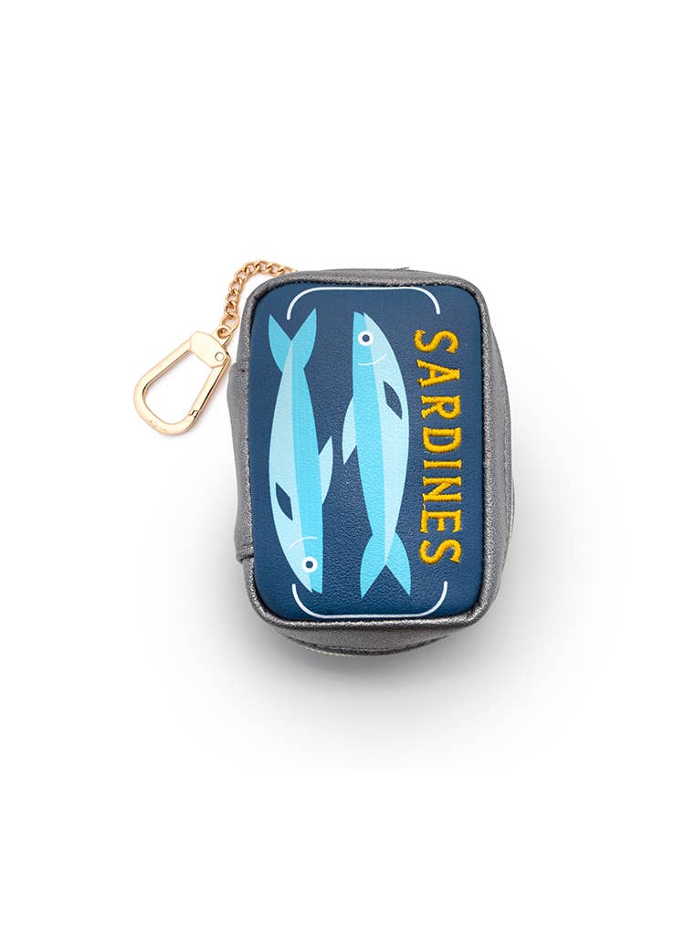 Small pouch with fish design and 'Sardines' text on a white background