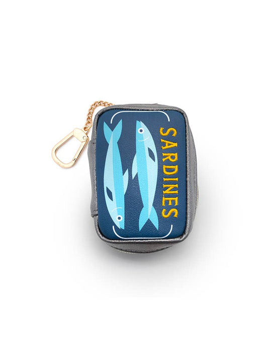 Small pouch with fish design and 'Sardines' text on a white background