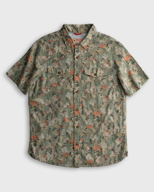 Short-sleeve shirt with a floral pattern on a light gray background