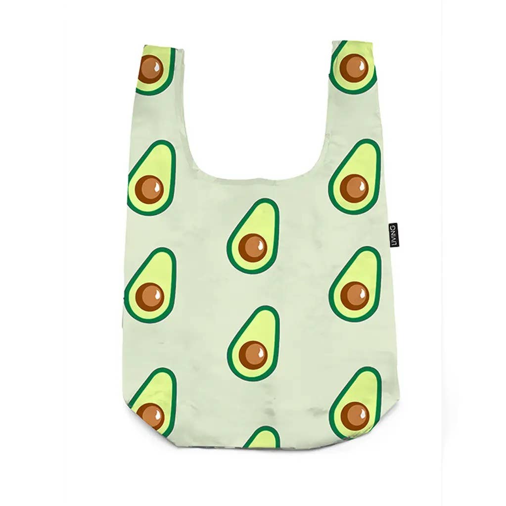 Reusable bag with avocado pattern on a light green background