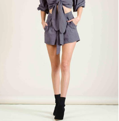 Jordyn High Waisted Belted Shorts - Charcoal - Genterie Supply Co.