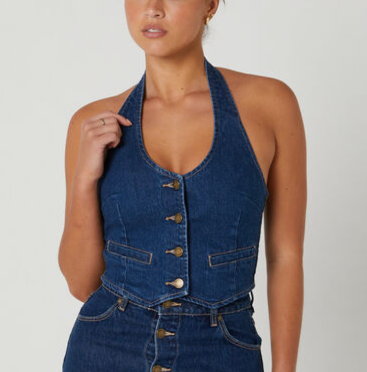 Halter Vest - Mid Vintage Blue
