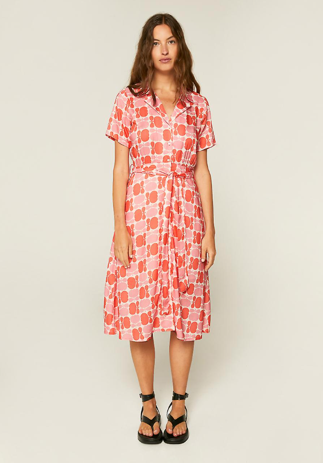 Floral Print Midi Shirt Dress - Pink/Red