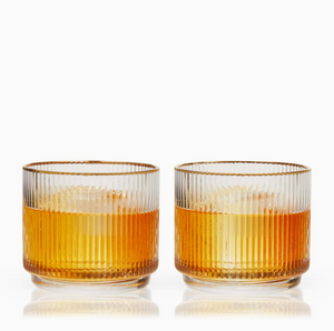 Meridian Crystal Gold Rimmed Lowball Tumblers, Set of 2