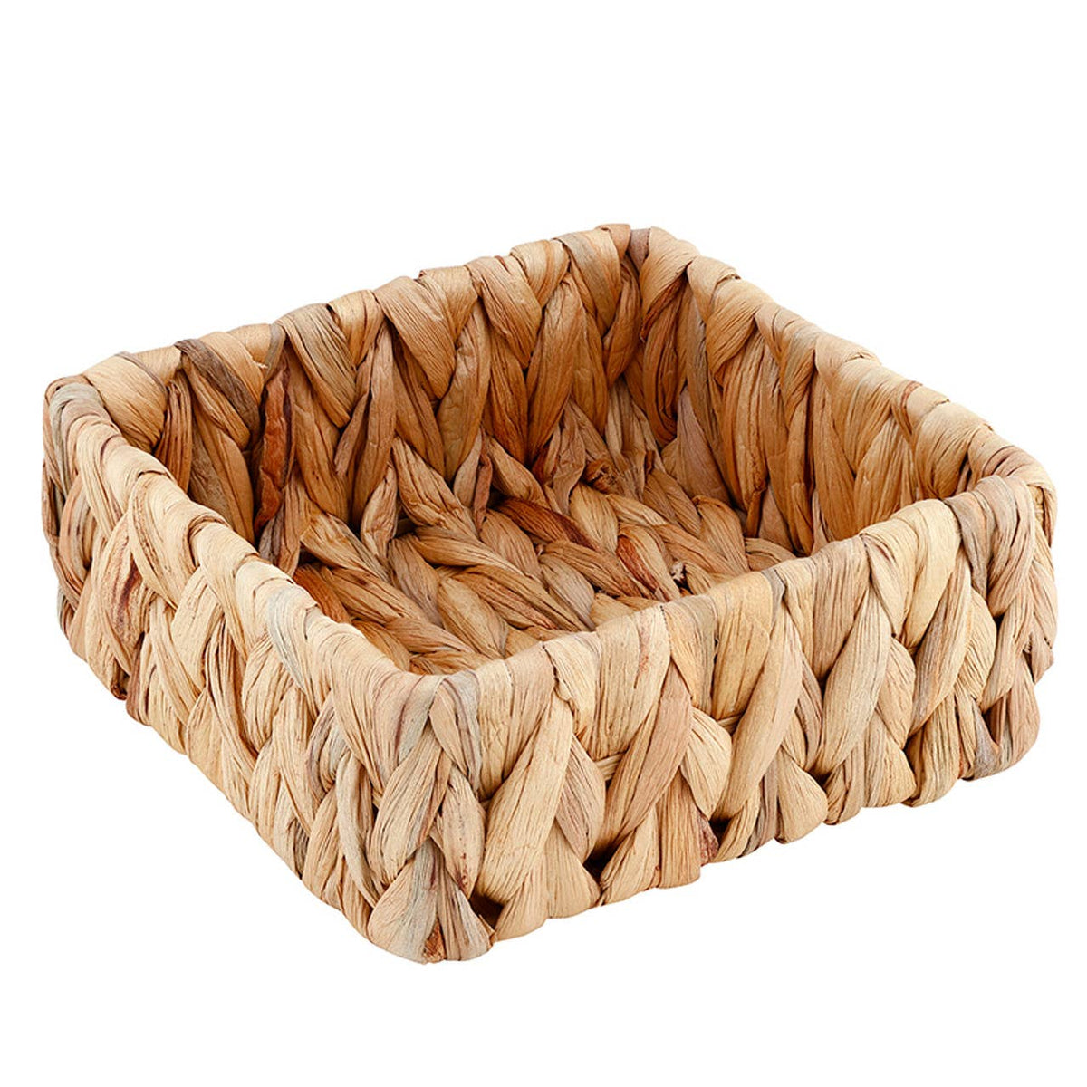 Woven basket made of natural materials on a white background