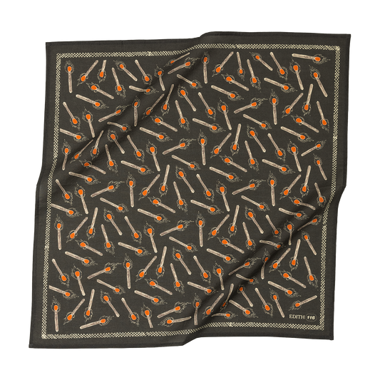 Black scarf with a pattern of matches on a white background