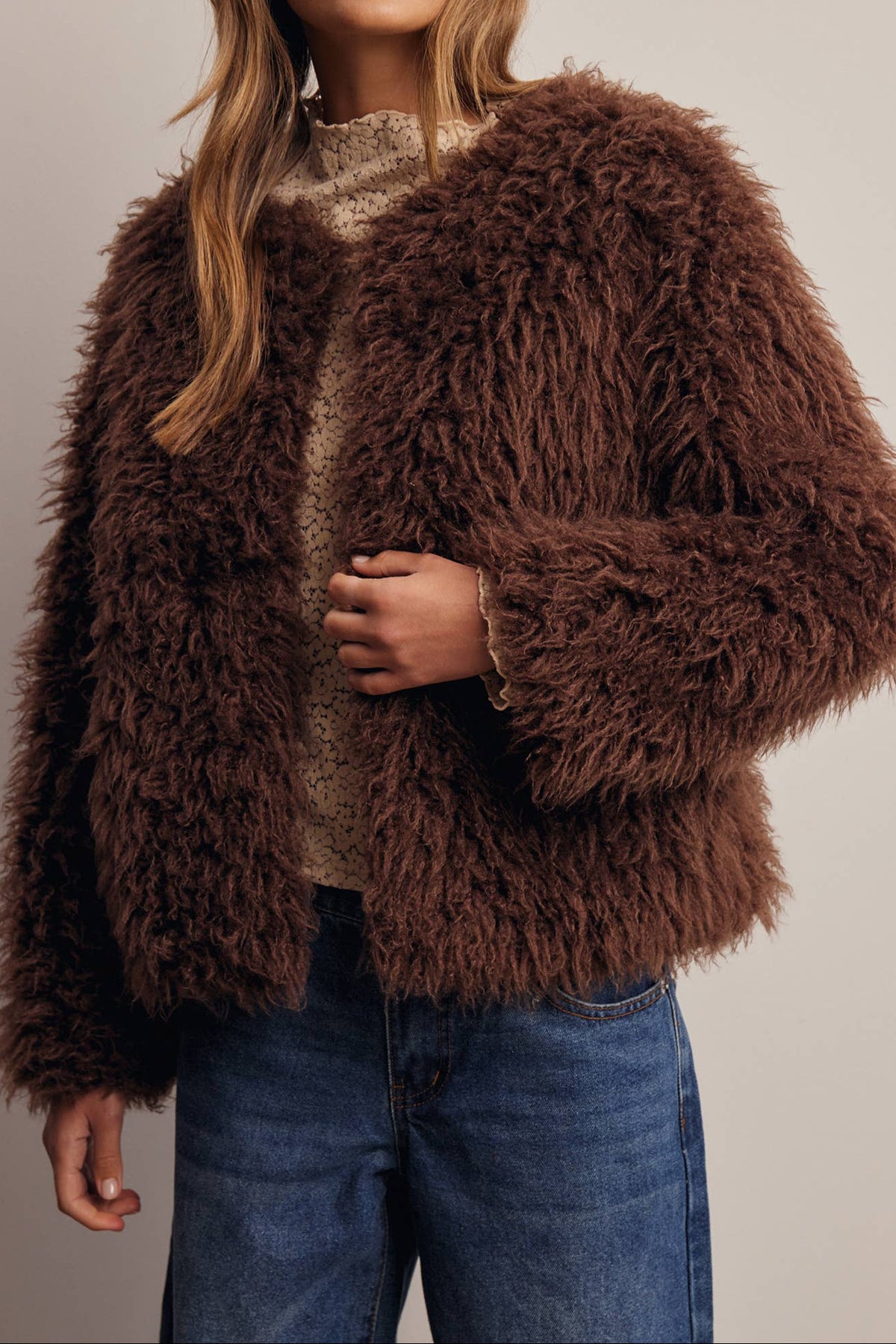 Chocolate Shaggy Faux Fur Jacket