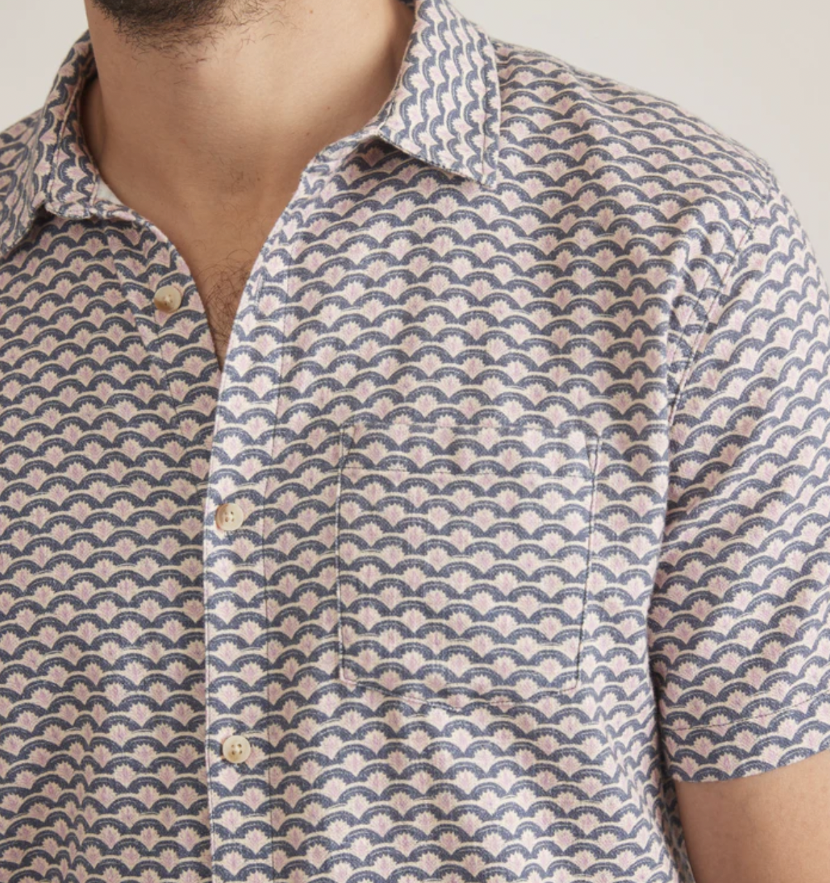 Stretch Selvage Short Sleeve Shirt - Japanese Wave Print