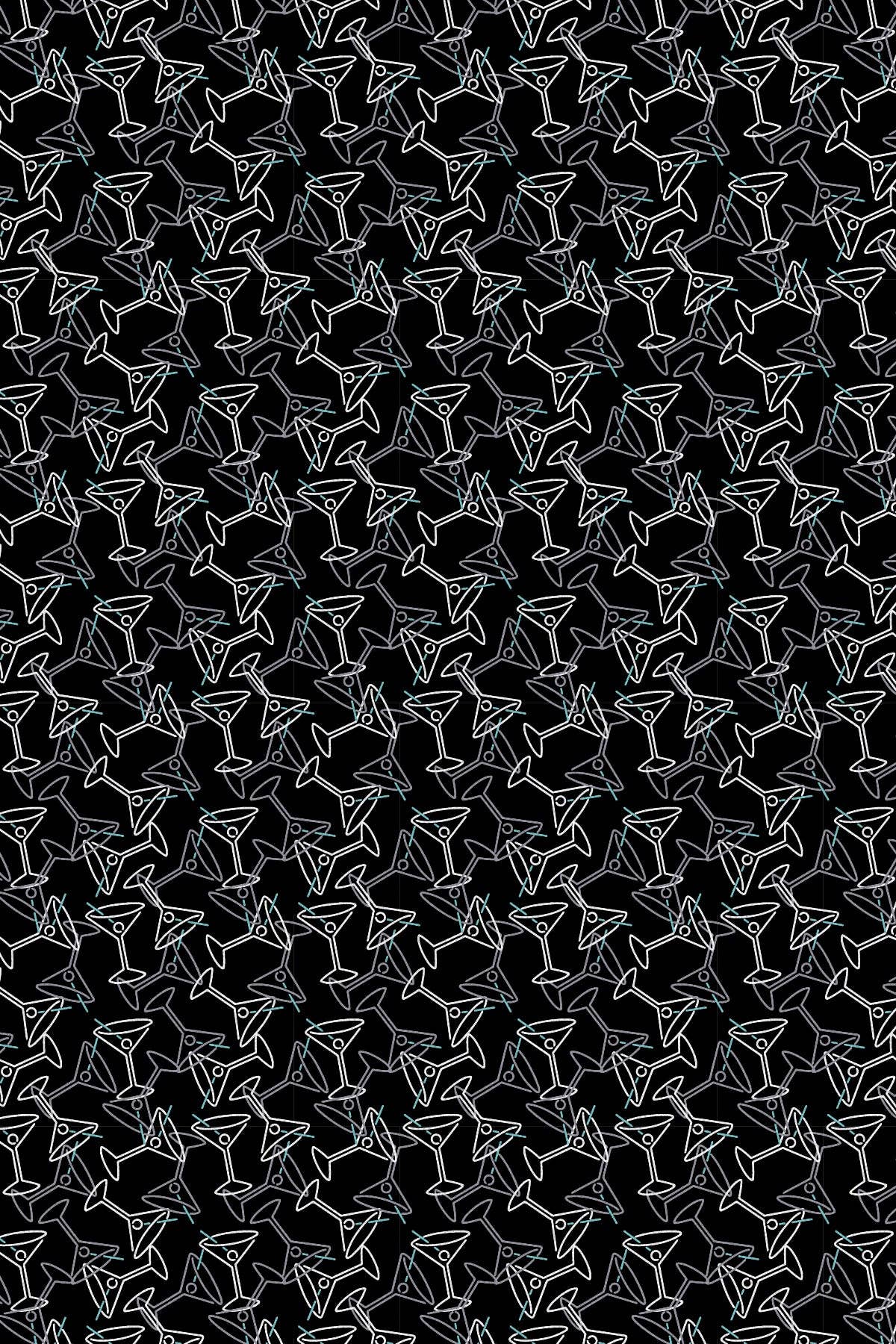 Pattern of martini glasses on a black background