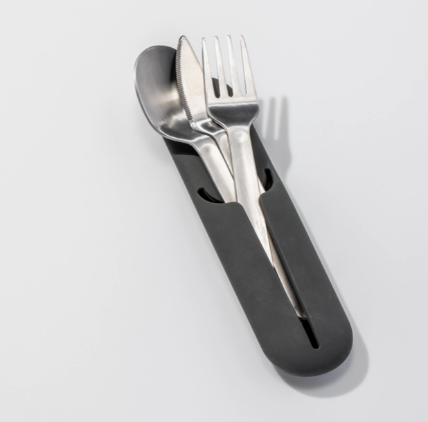 Porter Reusable Utensil Set in Silicone Carry Case - Charcoal