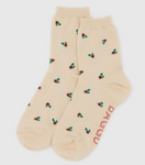 Crew Sock - Cream Rosette