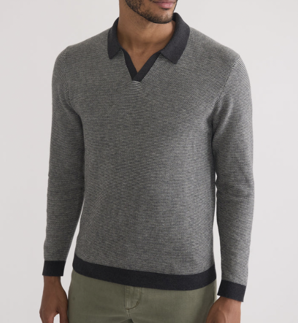 Liam L/S Sweater Polo - Charcoal