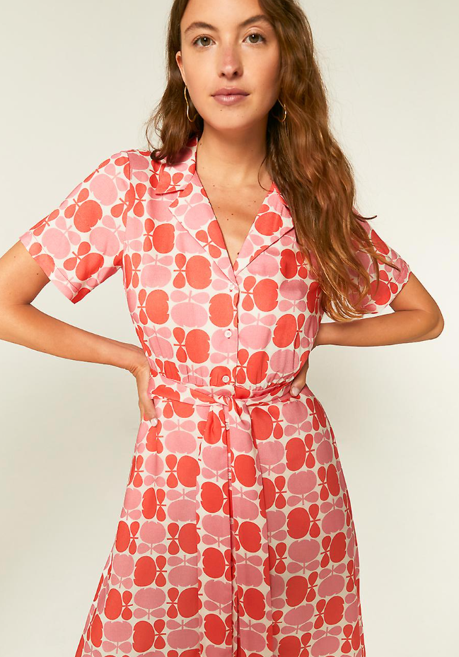 Floral Print Midi Shirt Dress - Pink/Red