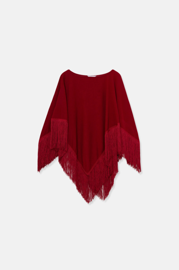 Fringed Poncho - Red