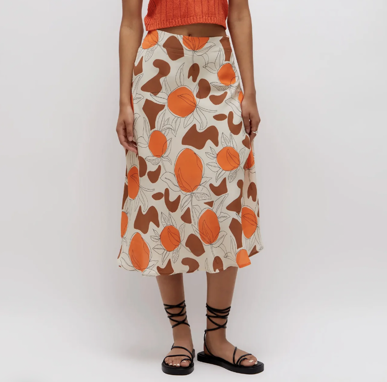 Floral Print Midi Skirt - Oranges Café