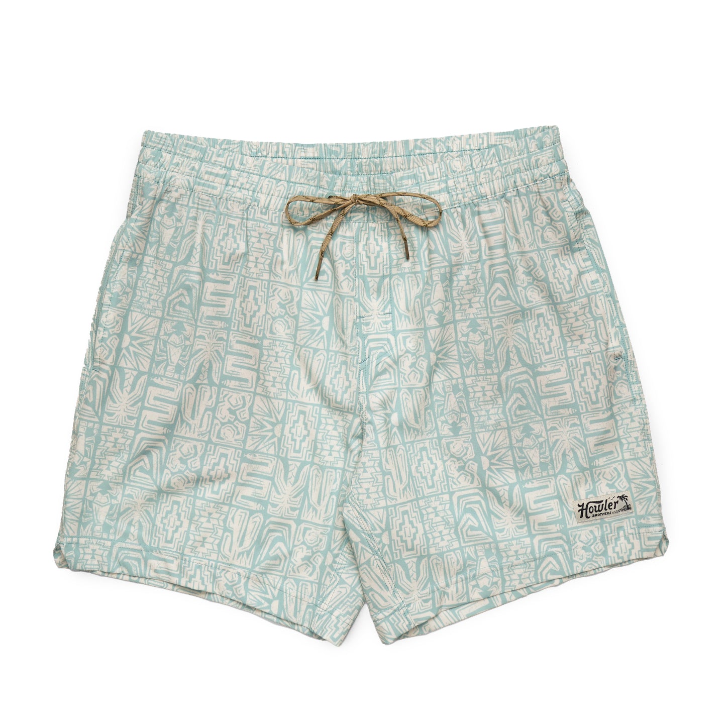 Patterned shorts with a drawstring on a white background