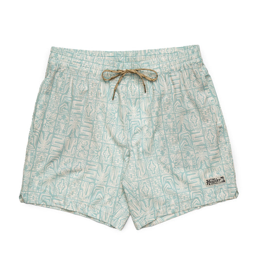 Patterned shorts with a drawstring on a white background