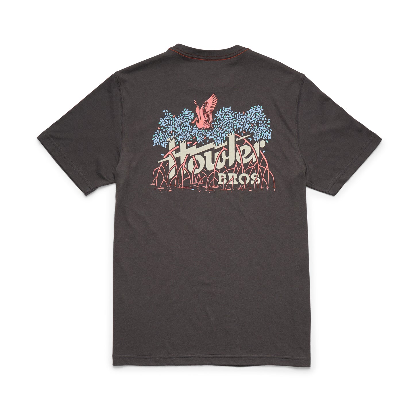 Black t-shirt with a colorful graphic and 'Howler Bros' text on a brown background