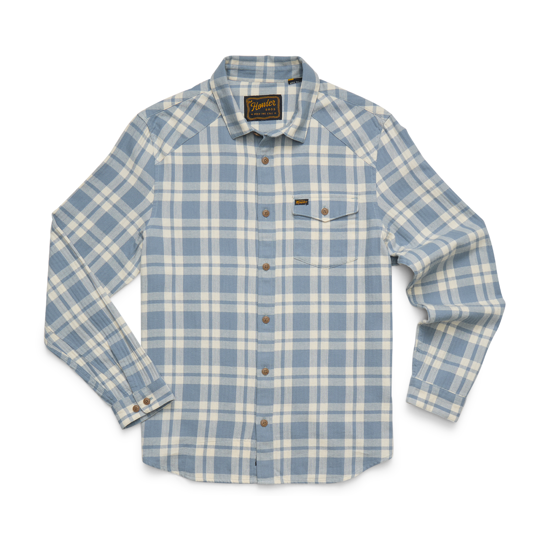 Blue and white plaid shirt on a white background