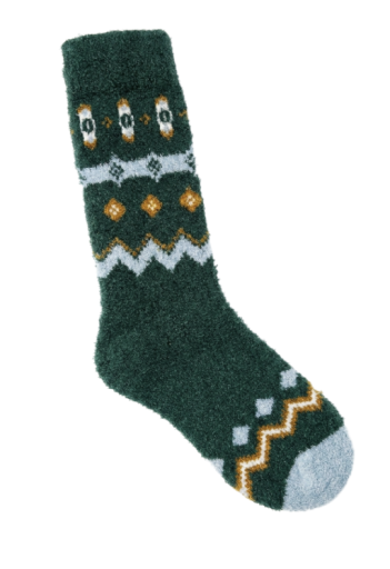 Marine Layer Fuzzy Sock - Emerald Fair Isle One Size