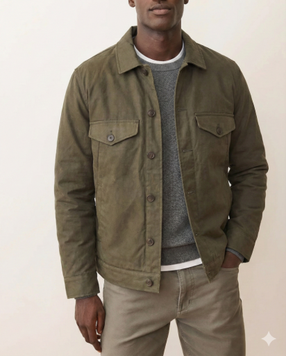 The Sawyer Waxed Trucker Jacket - Olive