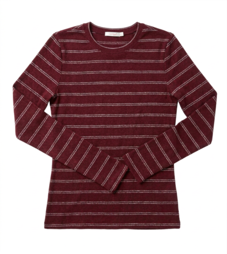 Marine Layer Mini Rib Long Sleeve Crew Tee - Cabernet Extra Small