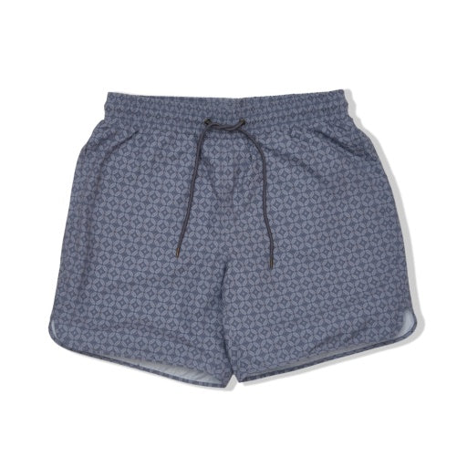 Blue shorts with a subtle pattern on a white background