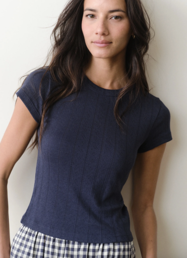 Lexi Pointelle Crew Tee - Navy