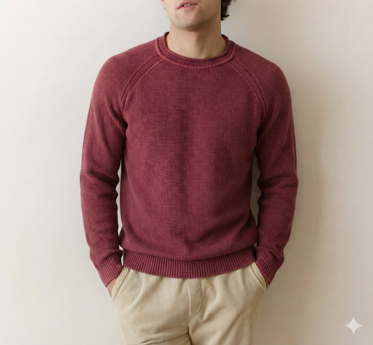Man wearing a maroon sweater against a plain background