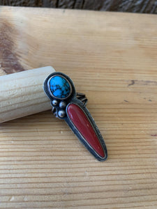 Turquoise/Coral Double Ring