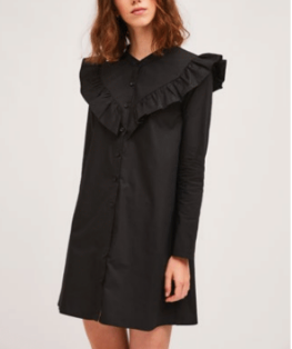 Mandarin Collar Ruffle Top Dress - Black