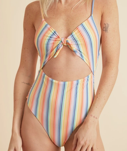 Multicolor striped one piece swimsuit sales