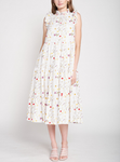 Embroidered Floral Tier Midi Dress - White