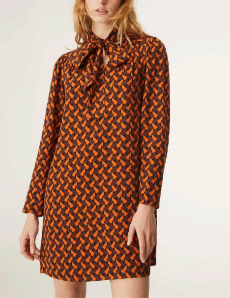 Labyrinth Print Dress - Orange/Brown