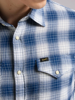 Regular Fit Western Shirt - Washed Blue Plaid