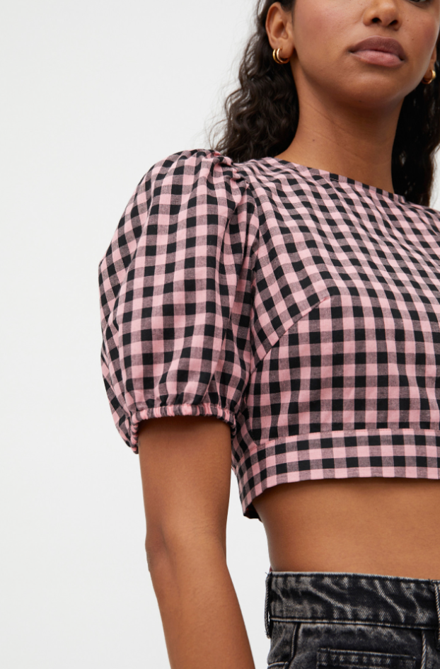 Gingham Print Crop Top - Pink