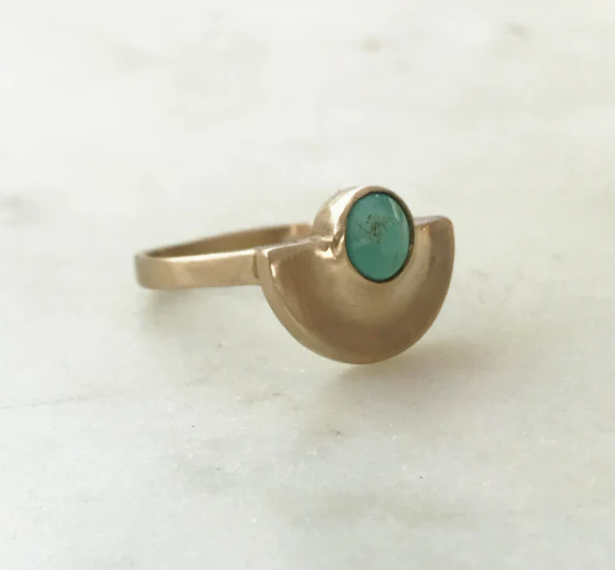 Semicircle Turquoise Ring - Bronze